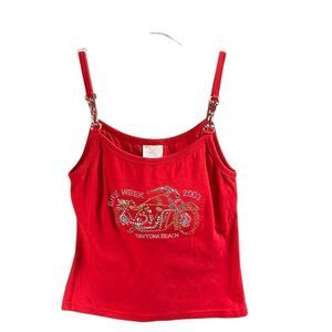 BIKER DESIGN Womens  Embellished Tank Top Crop Vintage 2003 Size Large Bike Week